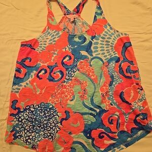Lilly Pulitzer Vibrant Coral and Blue Tank Top